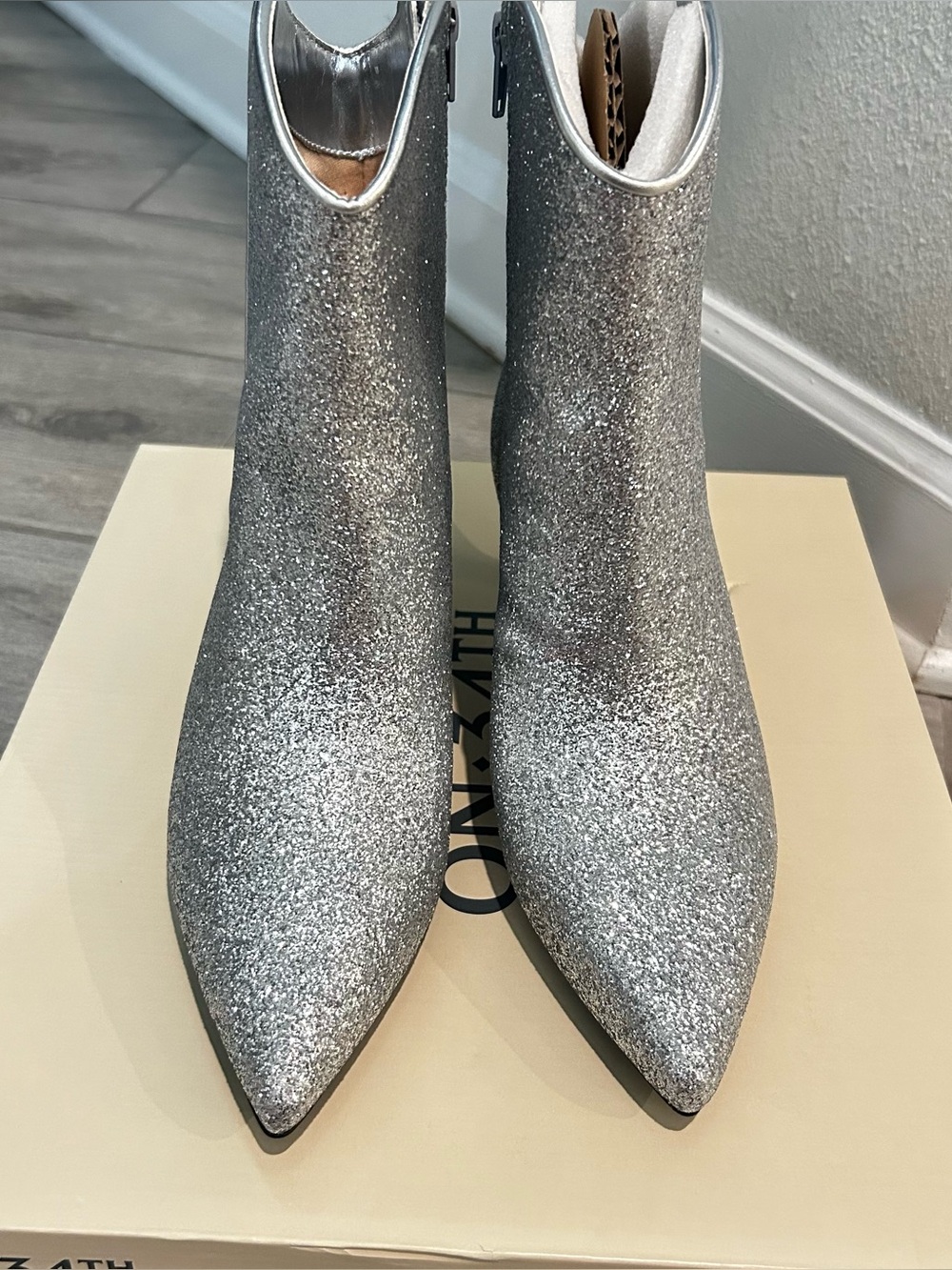 On 34th Silver Glitter Pointed-Toe Ankle Boots - Women Shoes Size 7